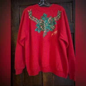 Vtg 1993 Joan Studwell Ugly Christmas Sweater Ribbon Bow Hand Painted XL Glitter